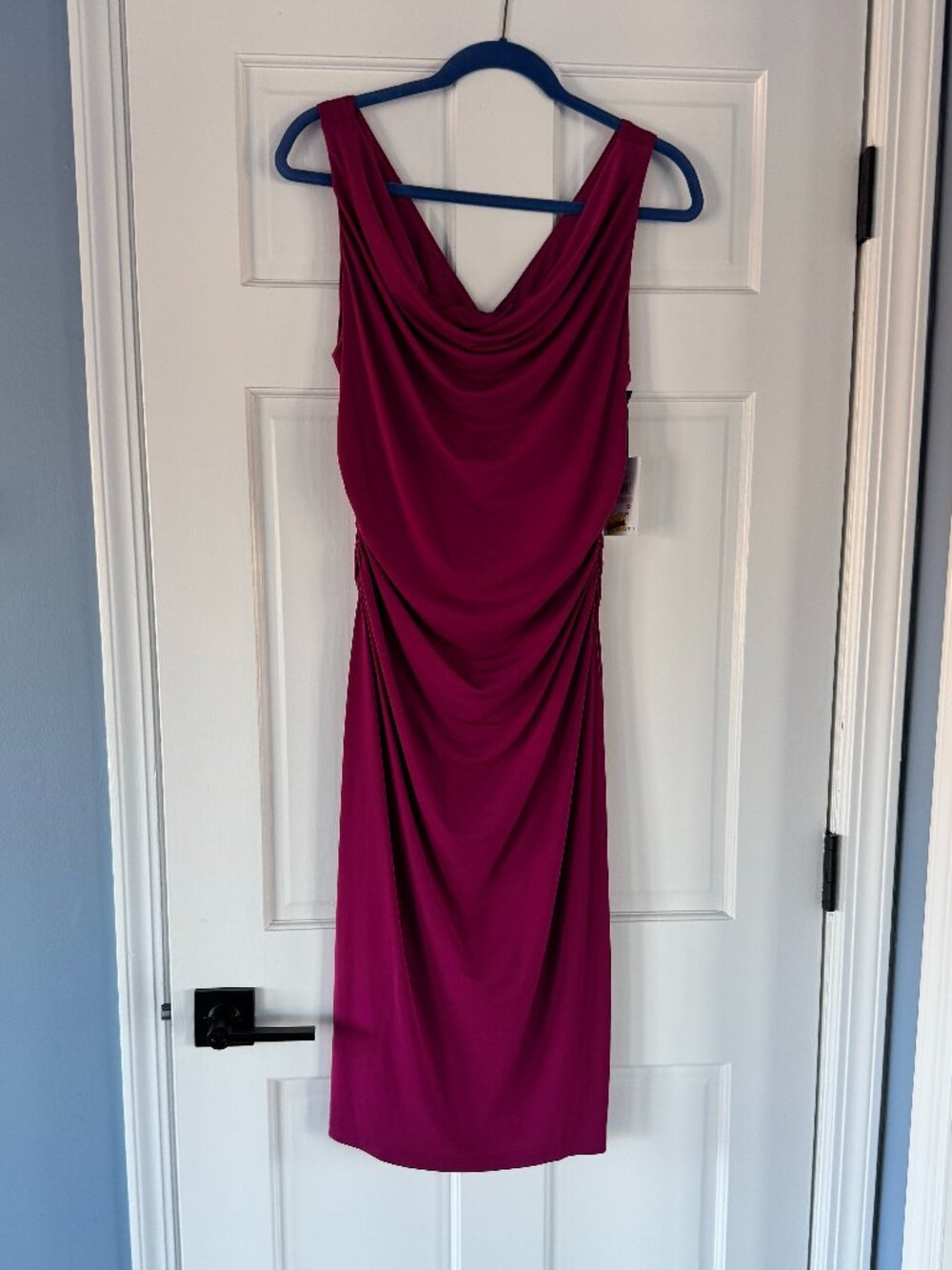 NWT Kensie Fuchsia Pink Draped Midi Dress Cowl Neck Ruched Size 10